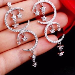 New Big Luxury Sun Moon Stars Drop Earrings